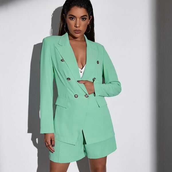 

Double Breasted Blazer & Shorts Suit, Mint green