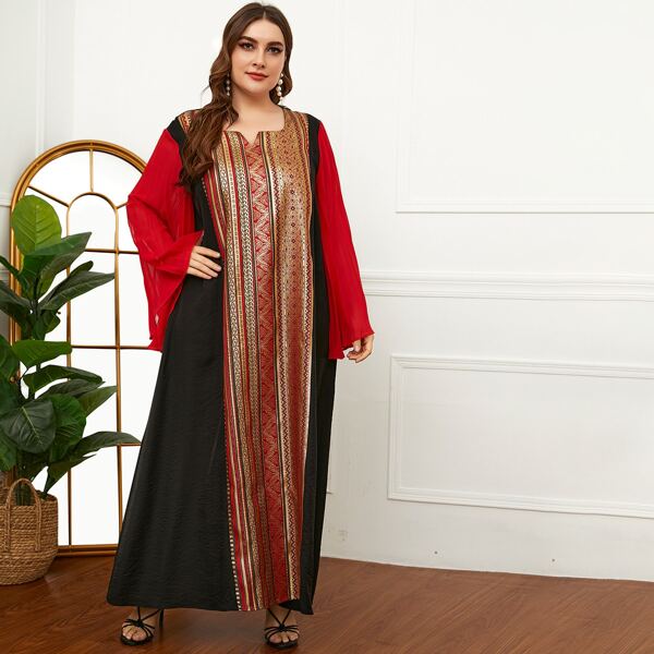 

Plus Colorblock Pleated & Butterfly Sleeve Tunic Dress, Multicolor