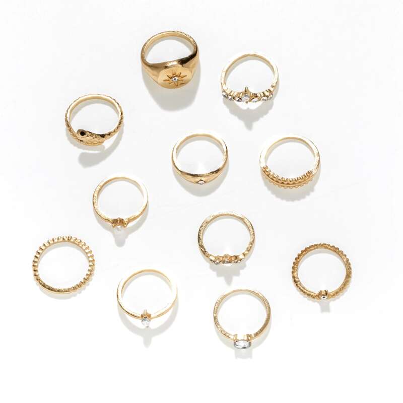 

11pcs Rhinestone Decor Ring, Gold