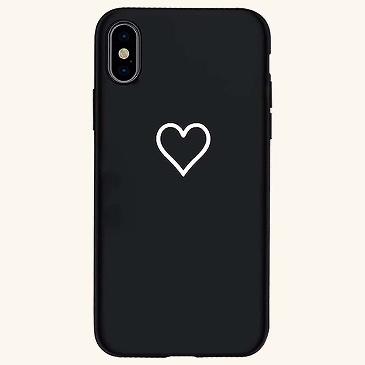 

Heart Print Phone Case, Black