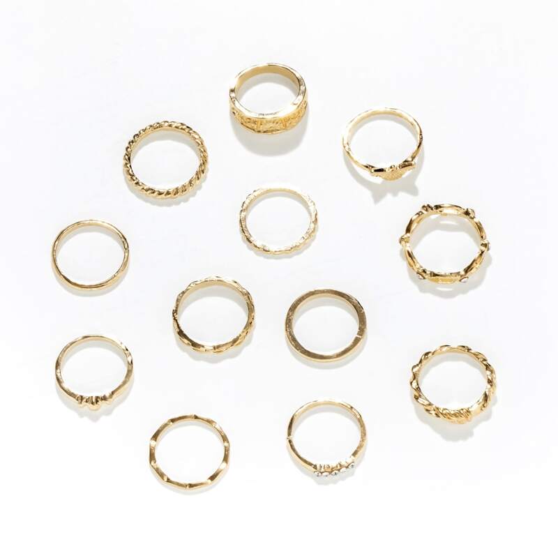 

12pcs Rhinestone Decor Ring, Gold