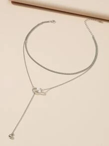 圓球吊墜Y形垂墜式項鏈 - 銀色 - 查看 2