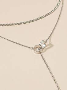 圓球吊墜Y形垂墜式項鏈 - 銀色 - 查看 3