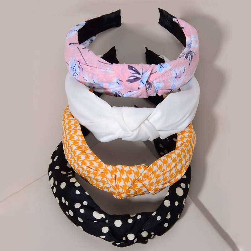 

4pcs Houndstooth & Polka Dot Headband, Multicolor