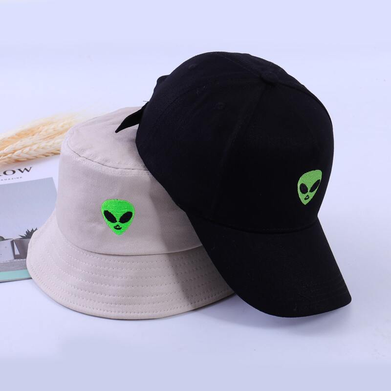 

Guys 2pcs Alien Embroidery Baseball Cap & Bucket Hat, Multicolor