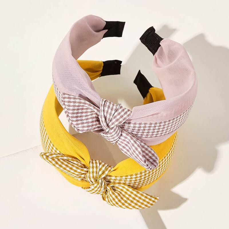 

2pcs Plaid Knot Headband, Multicolor