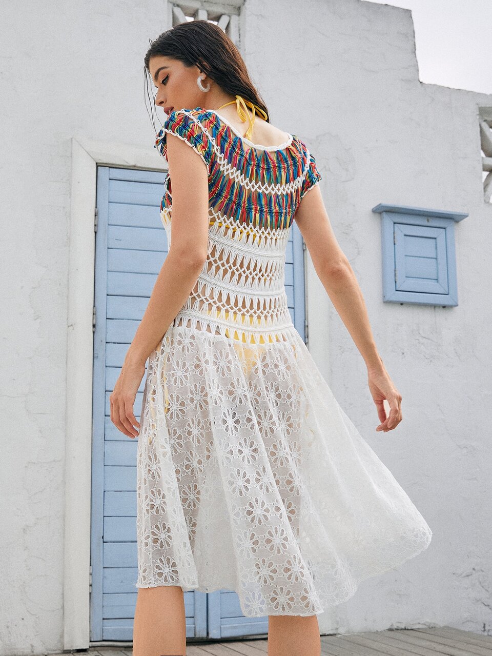 Colorblock Crochet Cover Up Without Bikini