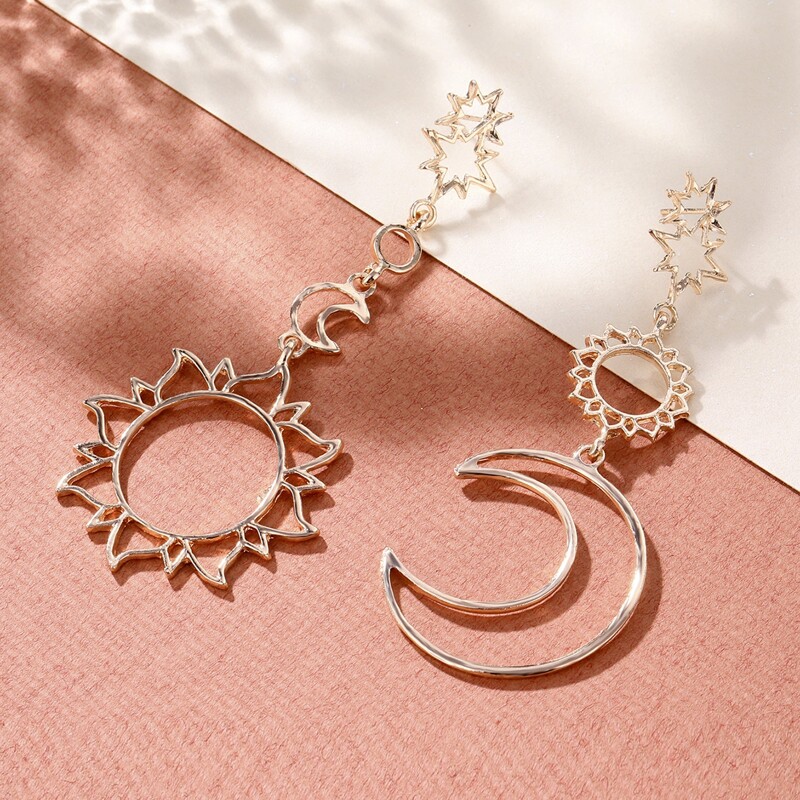

Moon & Sun Charm Drop Earrings, Rose gold