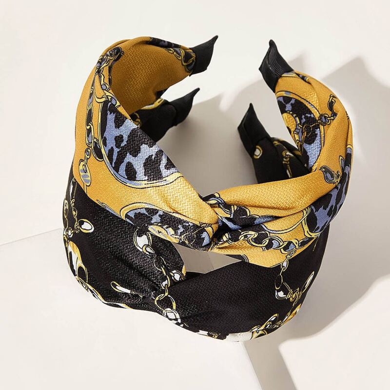 

2pcs Chain & Leopard Pattern Headband, Multicolor