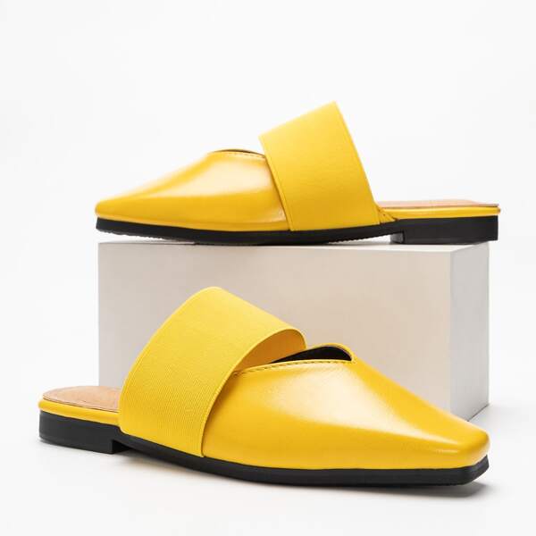 

Square Toe Minimalist Flat Mules, Yellow