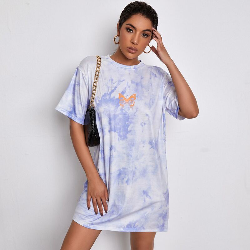 

Tie Dye Butterfly Print Lounge Dress, Multicolor