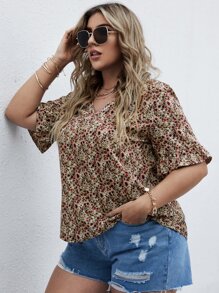 Áo sơ mi Plus Size Xù Họa tiết hoa Boho - Nhiều màu - Xem 1