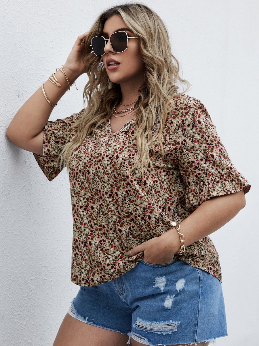 Áo sơ mi Plus Size Xù Họa tiết hoa Boho - Nhiều màu - Xem 1