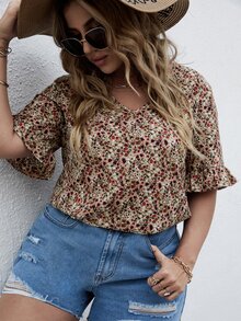 Áo sơ mi Plus Size Xù Họa tiết hoa Boho - Nhiều màu - Xem 3