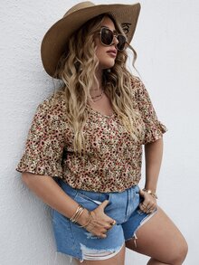 Áo sơ mi Plus Size Xù Họa tiết hoa Boho - Nhiều màu - Xem 5