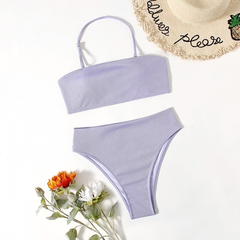 

Ribbed Halter Bikini Swimsuit, Mauve purple