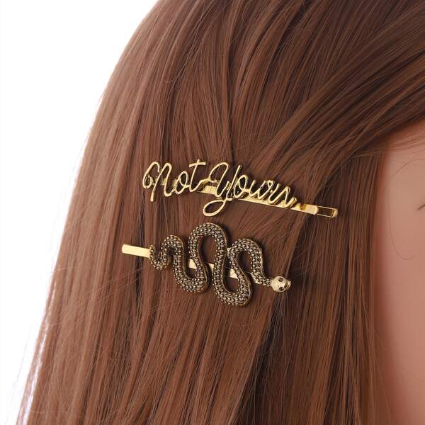 

2pcs Letter Decor Bobby Pin, Gold
