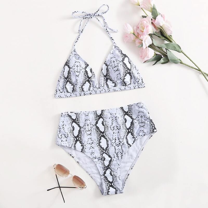 

Snakeskin High Waist Bikini Swimsuit, Multicolor