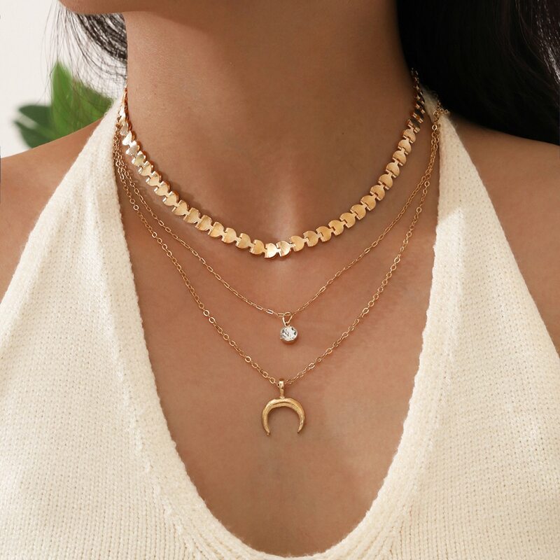 

3pcs Moon Charm Necklace, Gold