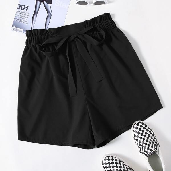 

Plus Paperbag Waist Drawstring Shorts, Black
