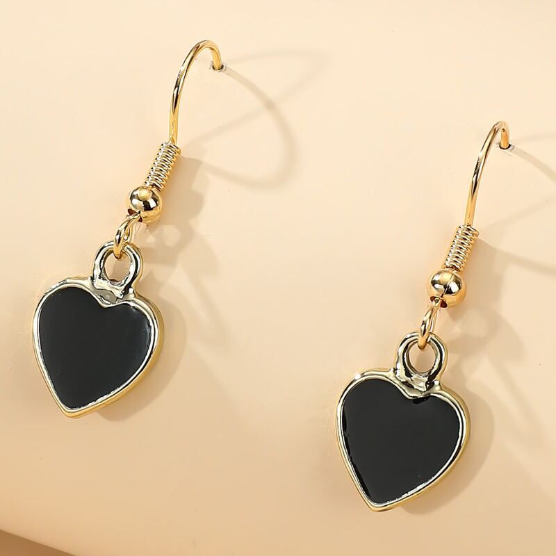 

Heart Charm Drop Earrings, Black
