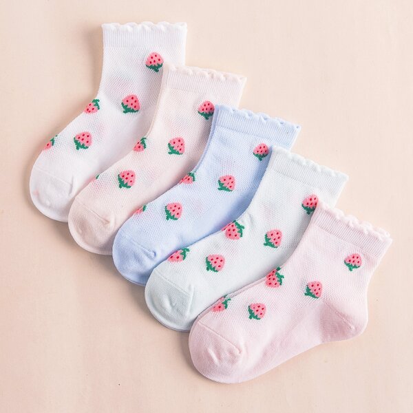 

5pairs Girls Fruit Pattern Socks, Multicolor