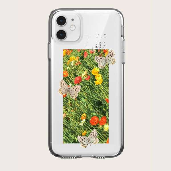 

Butterfly Print Clear Phone Case, Green