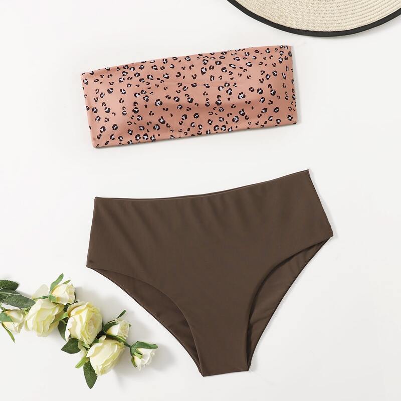 

Leopard High Waist Bikini Swimsuit, Multicolor