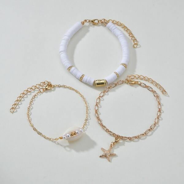 

3pcs Starfish Charm Chain Bracelet, Multicolor