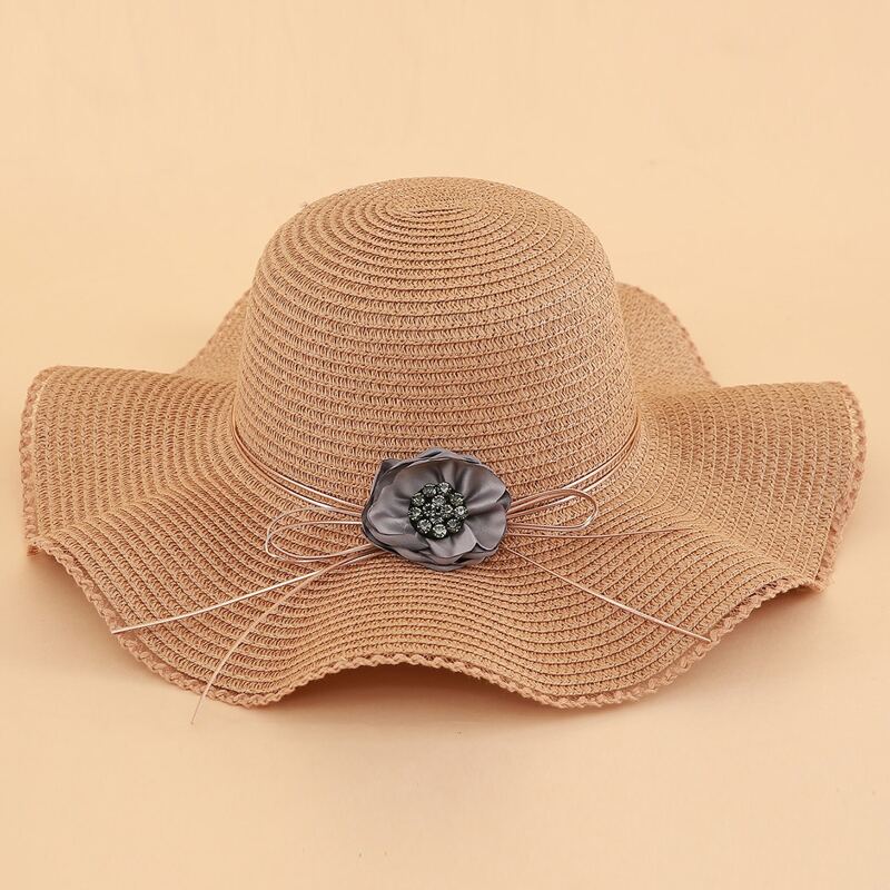 

Flower Decor Straw Hat, Khaki