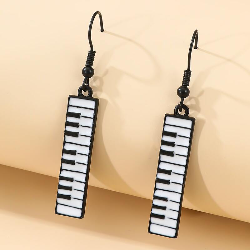 

Piano Keyboard Charm Drop Earrings, Black