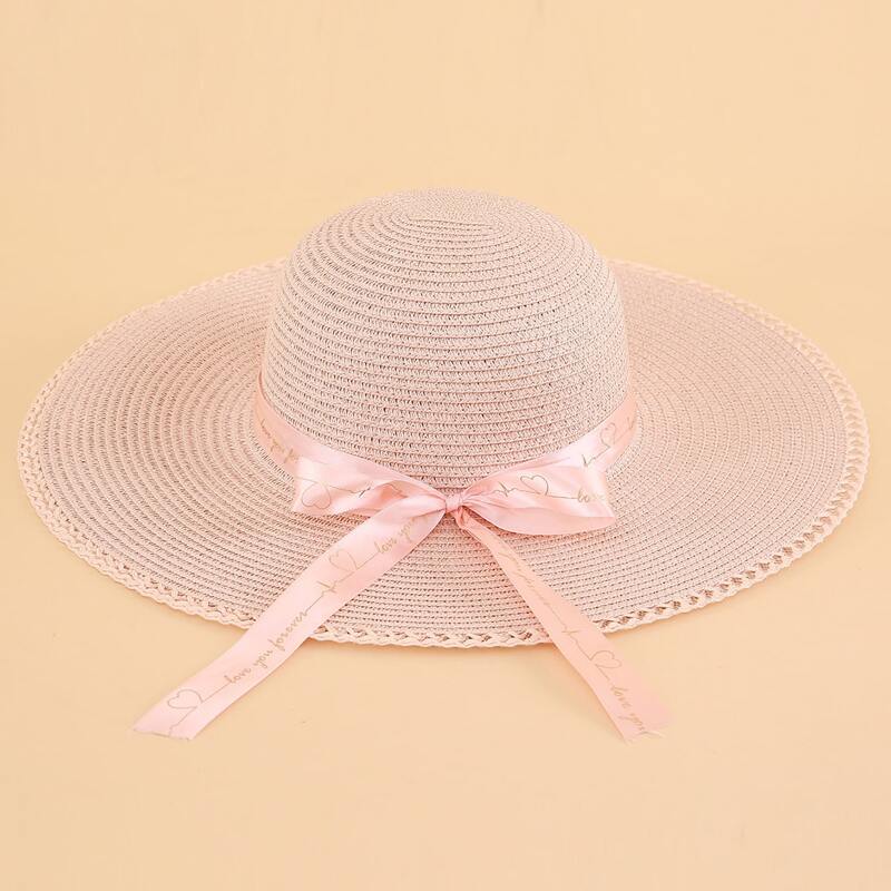 

Ribbon Decor Straw Hat, Dusty pink