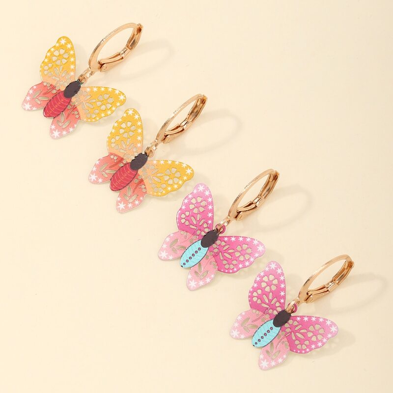 

2pairs Butterfly Charm Drop Earrings, Multicolor