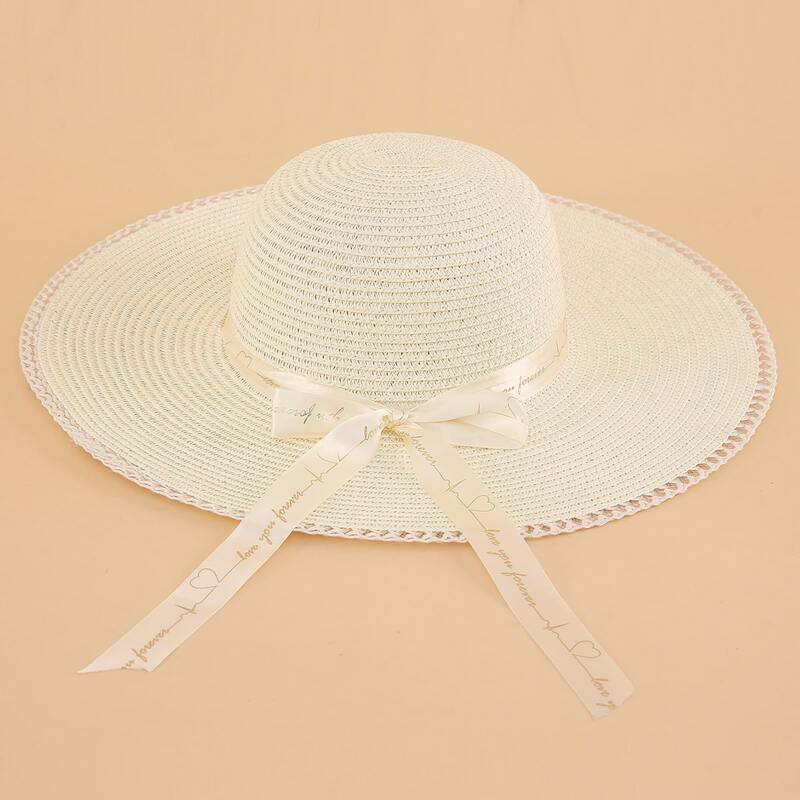 

Ribbon Decor Straw Hat, Beige