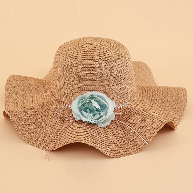 

Flower Decor Straw Hat, Khaki