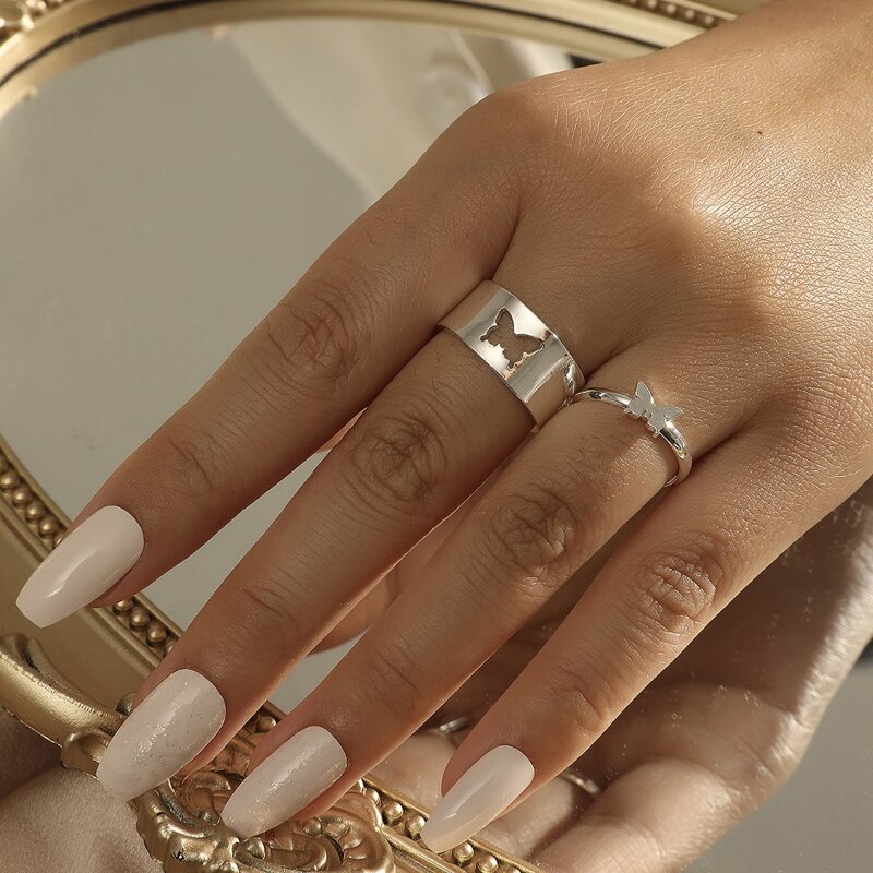 

2pcs Butterfly Design Ring, Silver