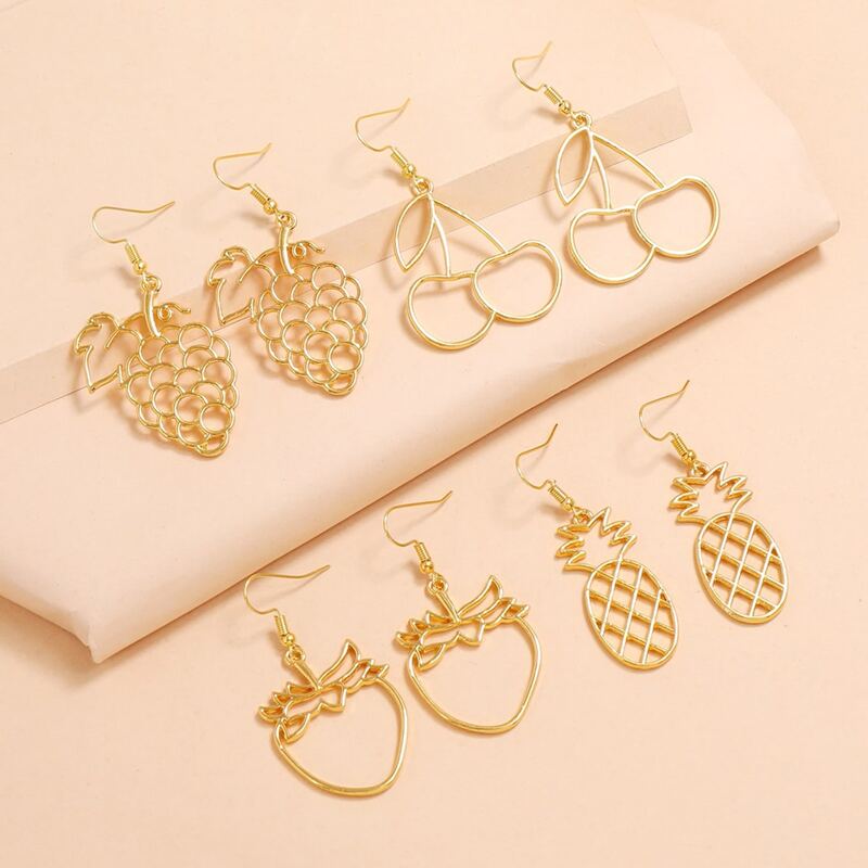 

4pairs Fruit Charm Drop Earrings, Gold
