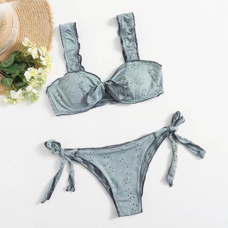 

Schiffy Knot Decor Bikini Swimsuit, Army green