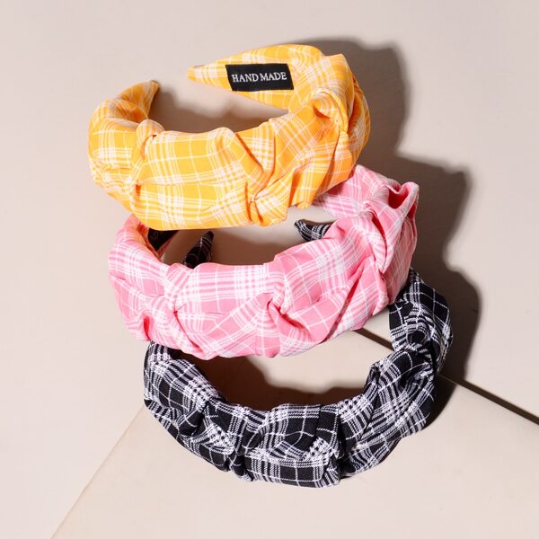 

3pcs Plaid Hair Hoop, Multicolor