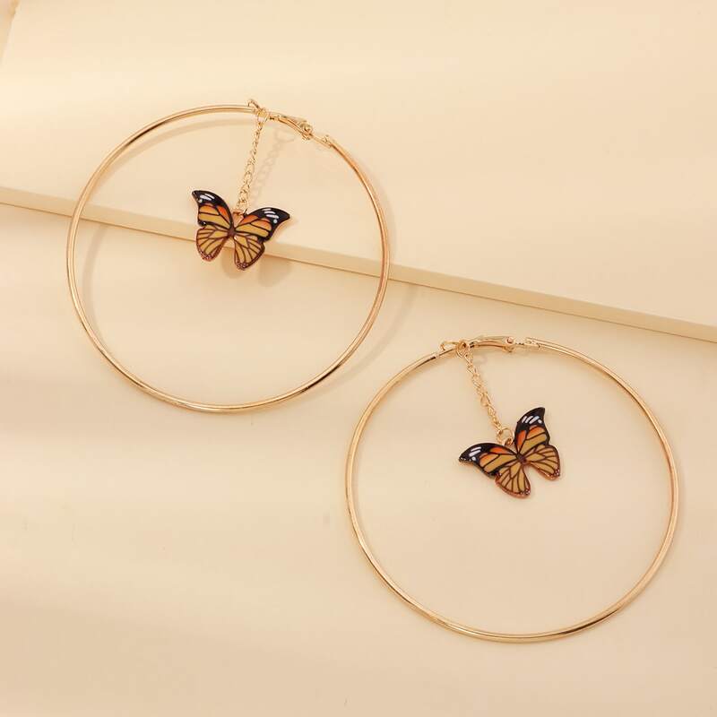 

Butterfly Charm Hoop Earrings, Gold