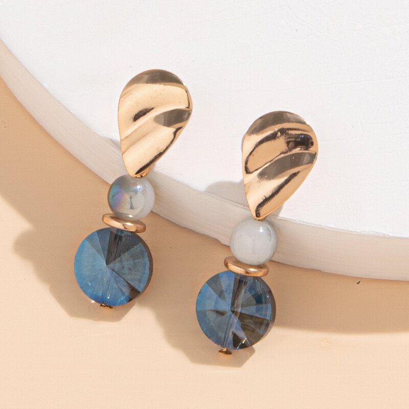 

Round Crystal Decor Drop Earrings, Royal blue