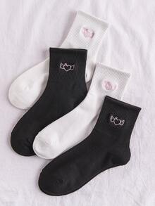 Vớ thêu trái tim 4 cặp - Đen và trắng - Xem 2