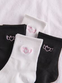 Vớ thêu trái tim 4 cặp - Đen và trắng - Xem 3