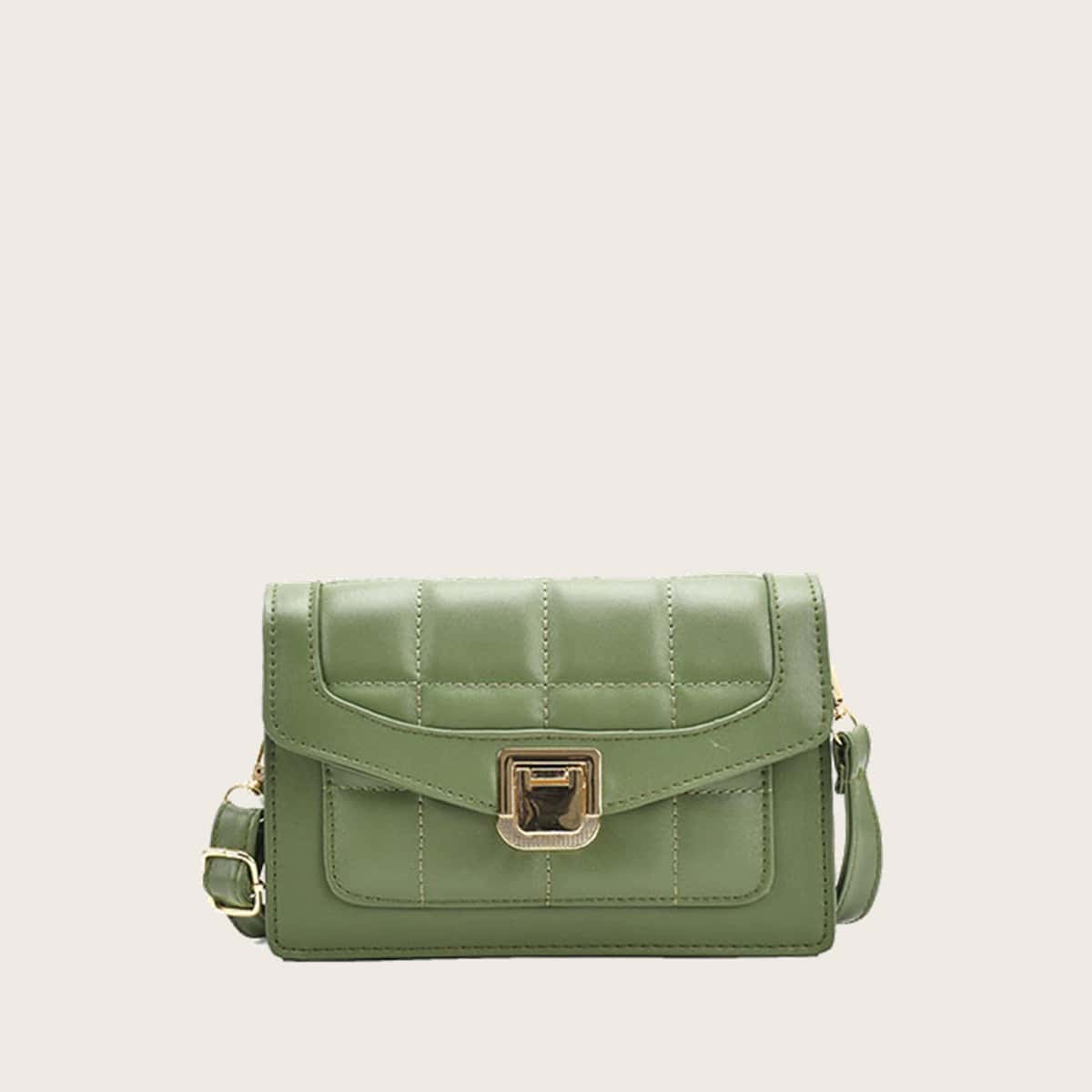 

Quilted Push Lock Crossbody Bag, Green