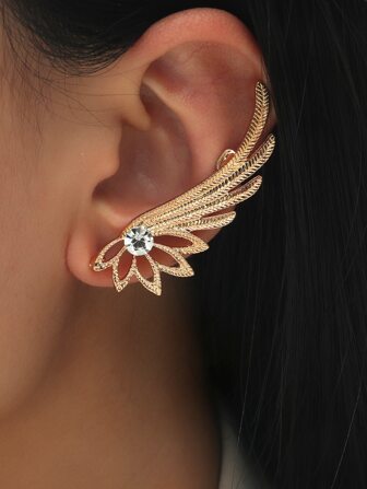 1pc Rhinestone Decor Wing Design Ear Climber