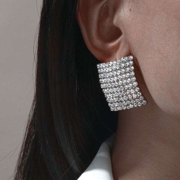 

Rhinestone Square Design Stud Earrings, Silver