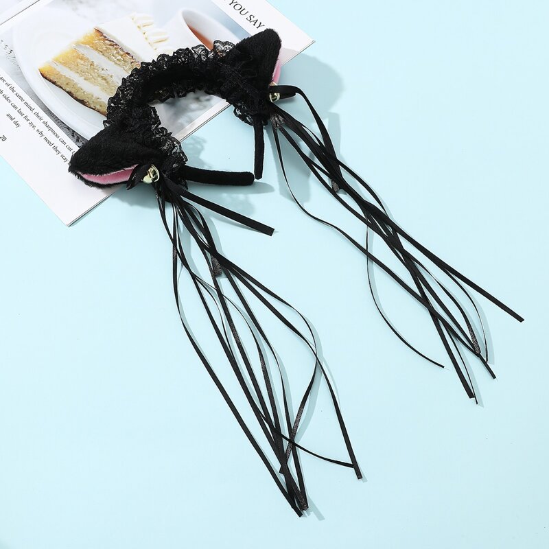 

1pc Tassel Ear Decor Hair Hoop, Black
