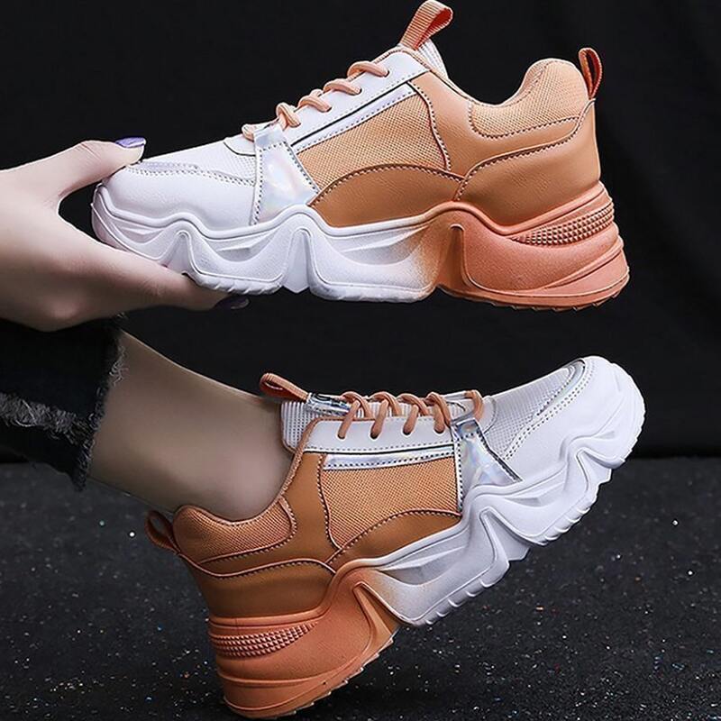 

Colorblock Lace-up Mesh Chunky Sneakers, Orange