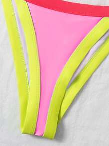 Conjunto de bikini triangular de tanga con ribete de contraste - Multicolor - Ver 4