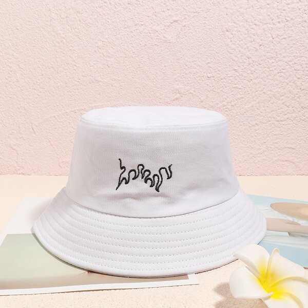 

Fire Embroidery Bucket Hat, White